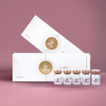 Hộp ALL IN DERM Solution Essence tông trắng vàng cùng 5 lọ tinh chất