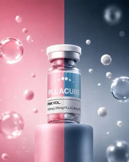 Lọ PLLACUBE PiNk VOL. trên nền chia đôi hồng và xanh xám