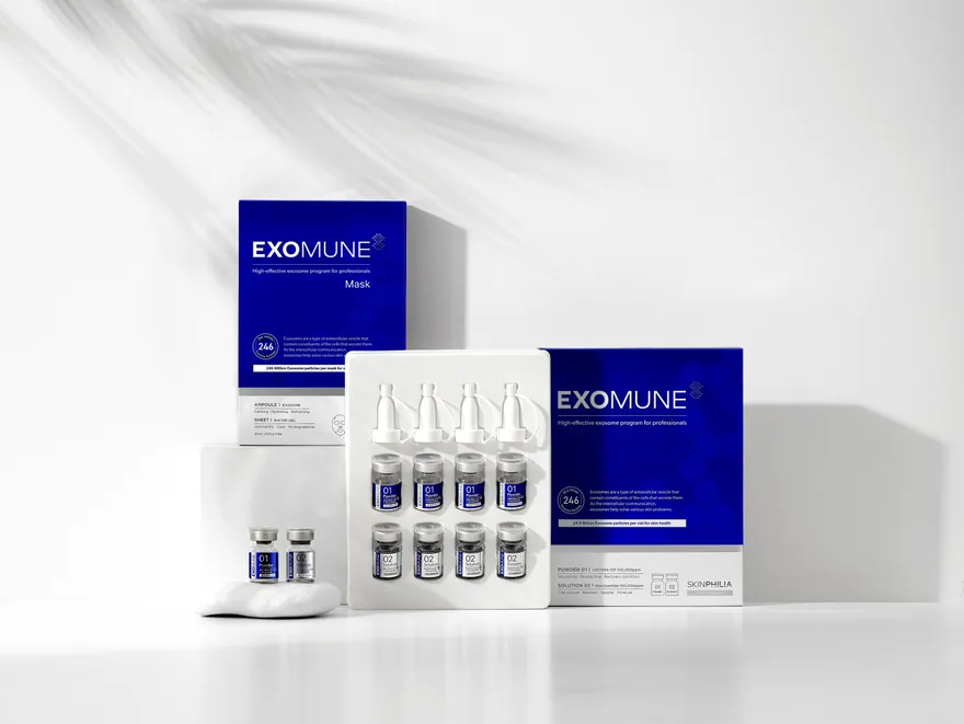 Bộ sản phẩm SKINPHILIA EXOMUNE BOOSTER & MASK — Exosome tế bào gốc máu cuống rốn từ Hàn Quốc